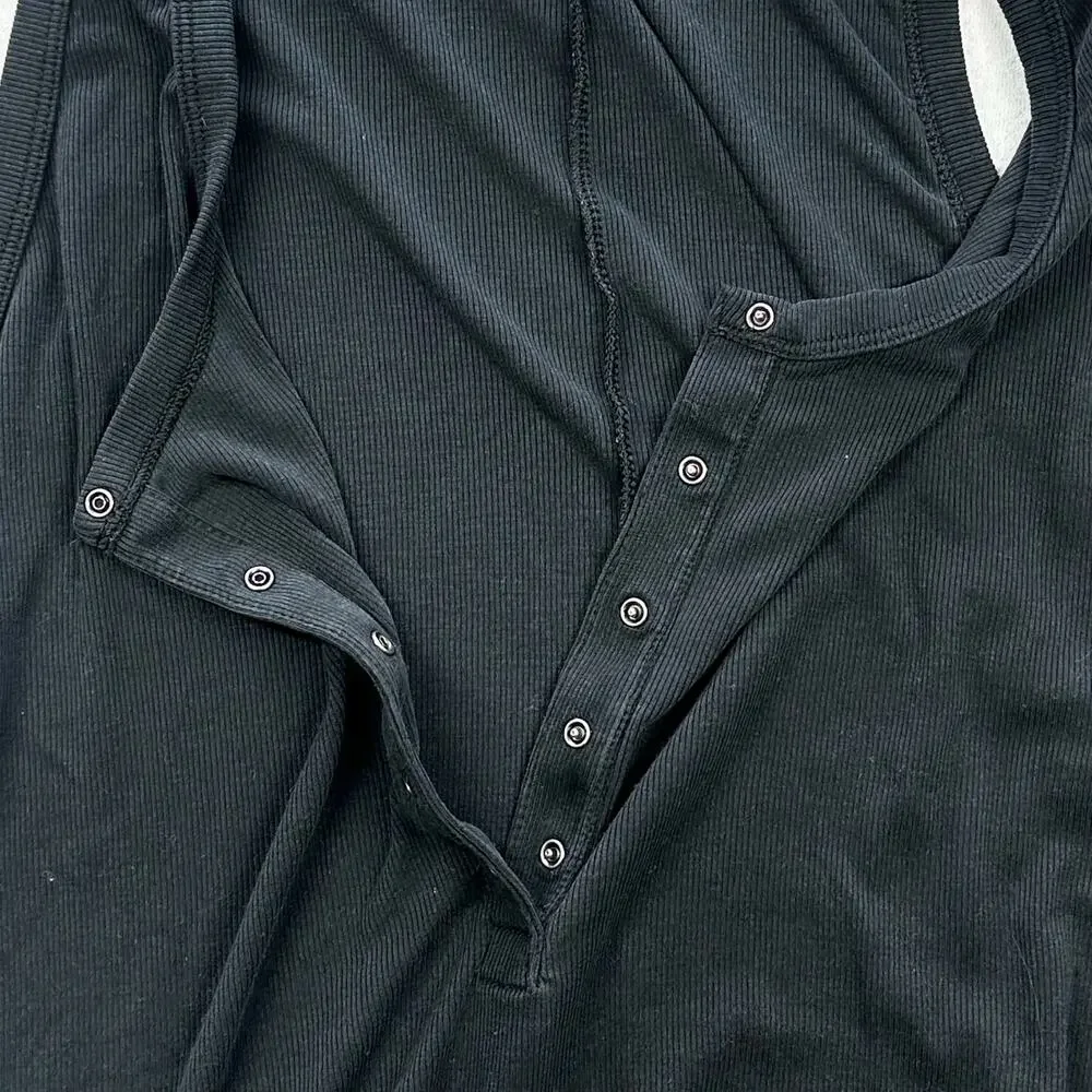 Nike Dri-FIT Tank Top Women’s XL Black Ribbed Button Front Athletic Workout Top